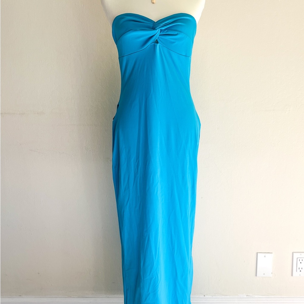 Strapless Blue Midi Dress